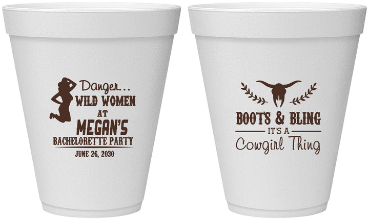 Personalized Bachelorette 12 oz Foam Cups - Boots And Bling | 60023