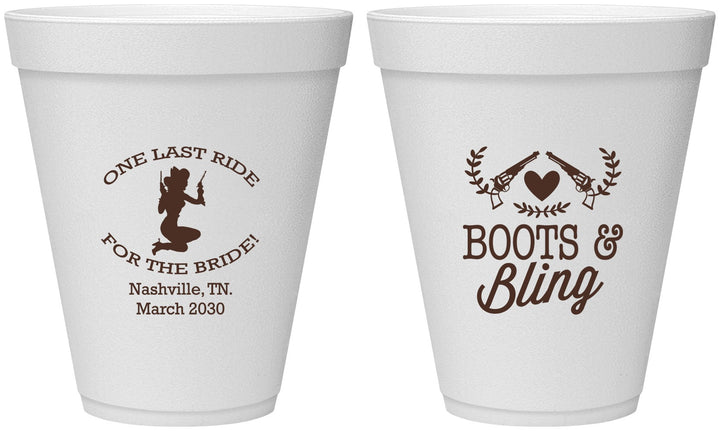 Personalized Bachelorette 12 oz Foam Cups - One Last Ride | 60024