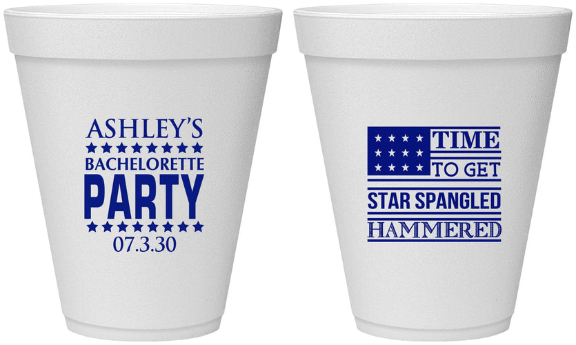 Personalized Bachelorette 12 oz Foam Cups - Star Spangled Hammered | 60025