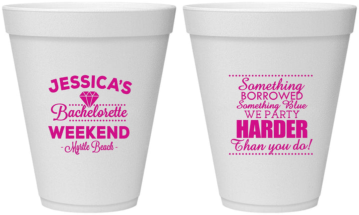 Personalized Bachelorette 12 oz Foam Cups - Something Borrowed | 60028