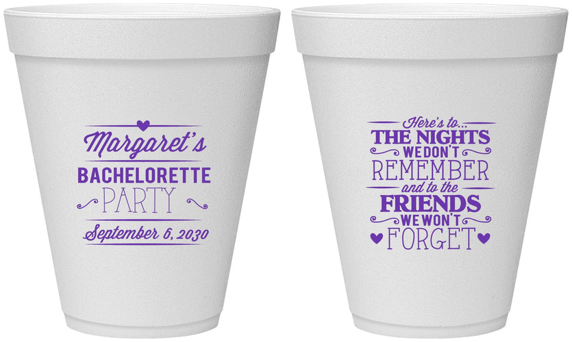 Personalized Bachelorette 12 oz Foam Cups - Nights Remember | 60034