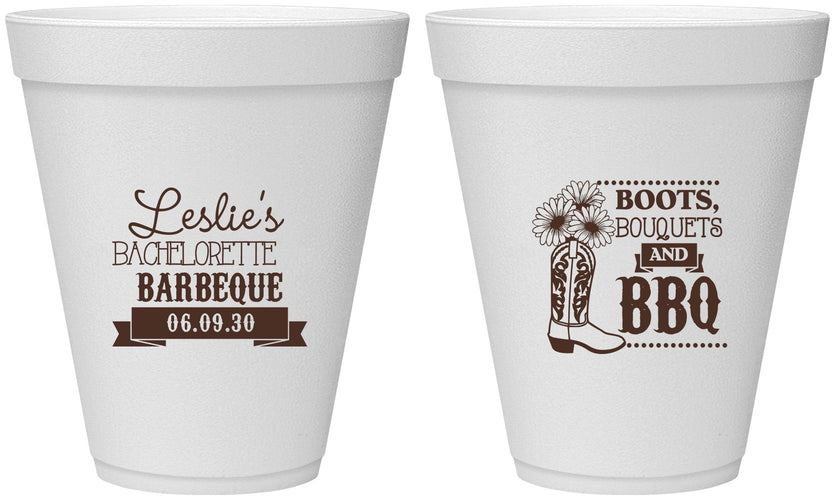 Personalized Bachelorette 12 oz Foam Cups - Boots Bouquets Bbq | 60035