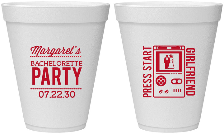 Personalized Bachelorette 12 oz Foam Cups - Video Games | 60039
