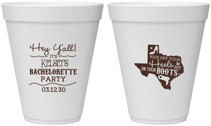 Personalized Bachelorette 12 oz Foam Cups - Texas Cowgirl | 60041