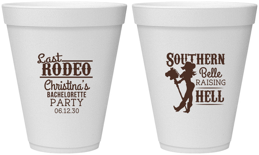 Personalized Bachelorette 12 oz Foam Cups - Raising Hell Last Rodeo | 60042