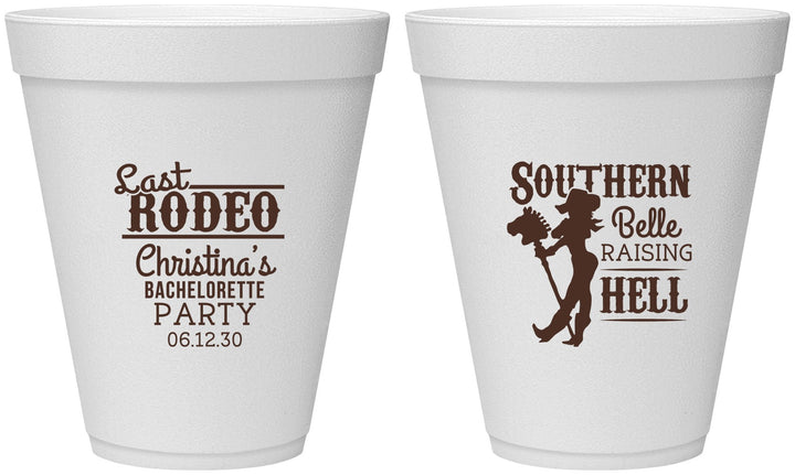 Personalized Bachelorette 12 oz Foam Cups - Raising Hell Last Rodeo | 60042