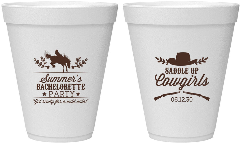 Personalized Bachelorette 12 oz Foam Cups - Saddle Up Cowgirls | 60045