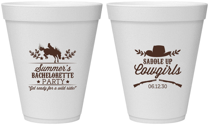 Personalized Bachelorette 12 oz Foam Cups - Saddle Up Cowgirls | 60045