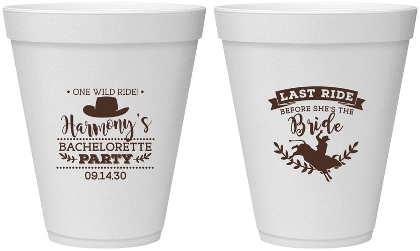 Personalized Bachelorette 12 oz Foam Cups - Last Ride Before Bride | 60046