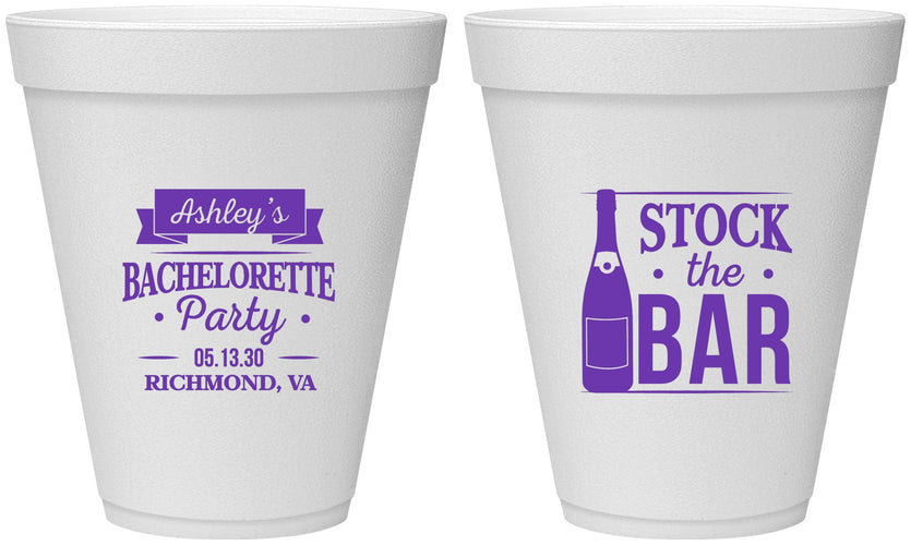 Personalized Bachelorette 12 oz Foam Cups - Stock The Bar | 60053