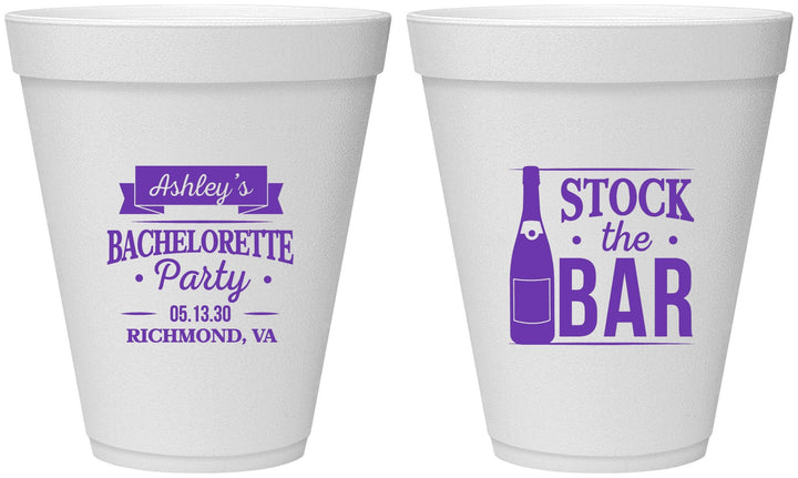 Personalized Bachelorette 12 oz Foam Cups - Stock The Bar | 60053