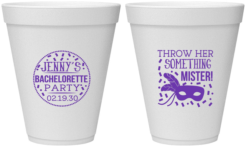 Personalized Bachelorette 12 oz Foam Cups - Mardi Gras | 60055