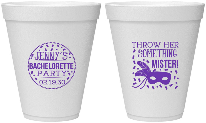 Personalized Bachelorette 12 oz Foam Cups - Mardi Gras | 60055