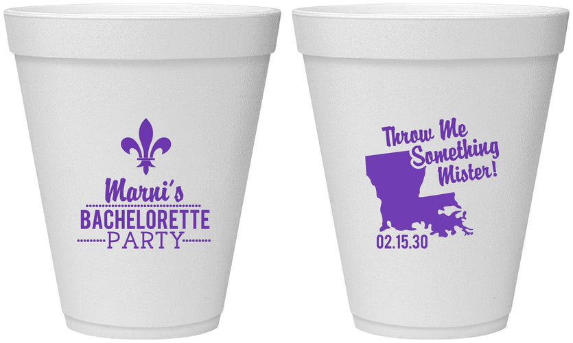 Personalized Bachelorette 12 oz Foam Cups - Mardi Gras | 60056