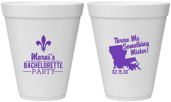 Personalized Bachelorette 12 oz Foam Cups - Mardi Gras | 60056