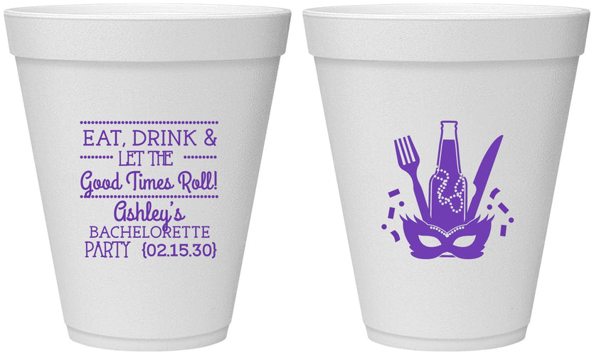 Personalized Bachelorette 12 oz Foam Cups - Mardi Gras | 60057