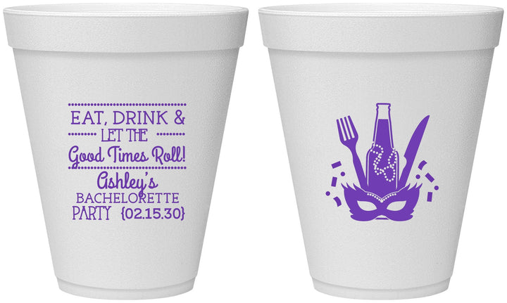 Personalized Bachelorette 12 oz Foam Cups - Mardi Gras | 60057