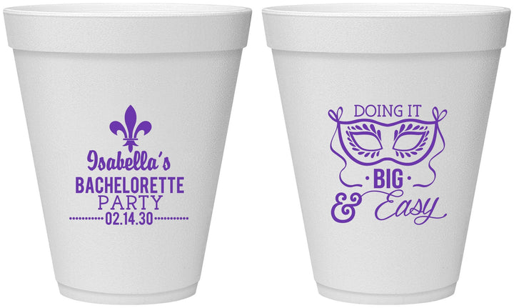 Personalized Bachelorette 12 oz Foam Cups - Mardi Gras | 60059