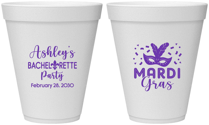 Personalized Bachelorette 12 oz Foam Cups - Mardi Gras | 60060