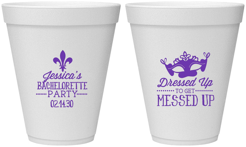 Personalized Bachelorette 12 oz Foam Cups - Mardi Gras | 60061