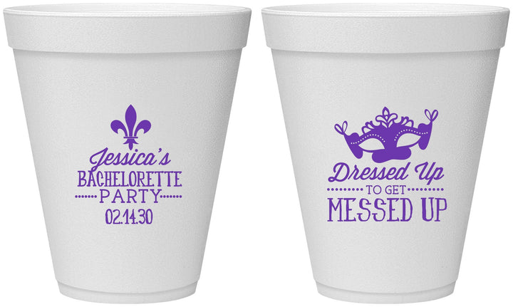 Personalized Bachelorette 12 oz Foam Cups - Mardi Gras | 60061