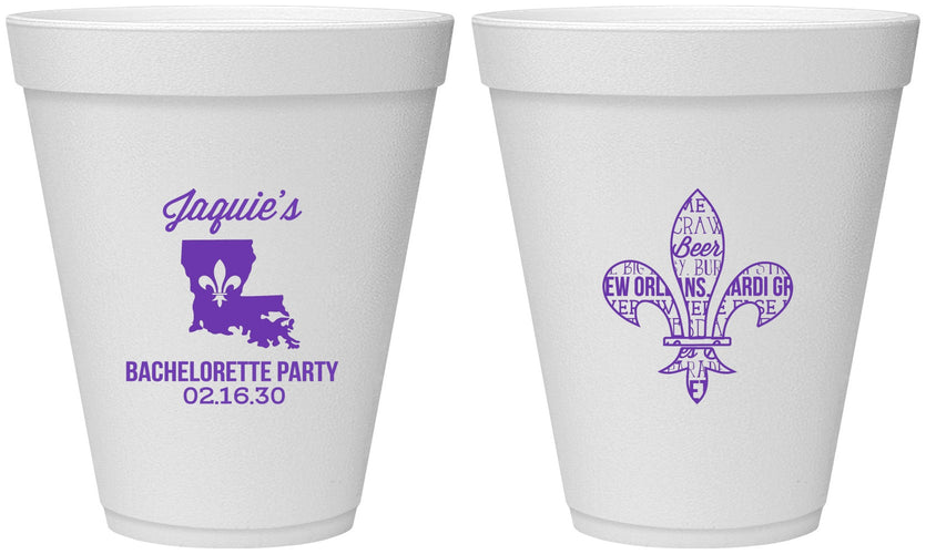 Personalized Bachelorette 12 oz Foam Cups - Mardi Gras | 60062