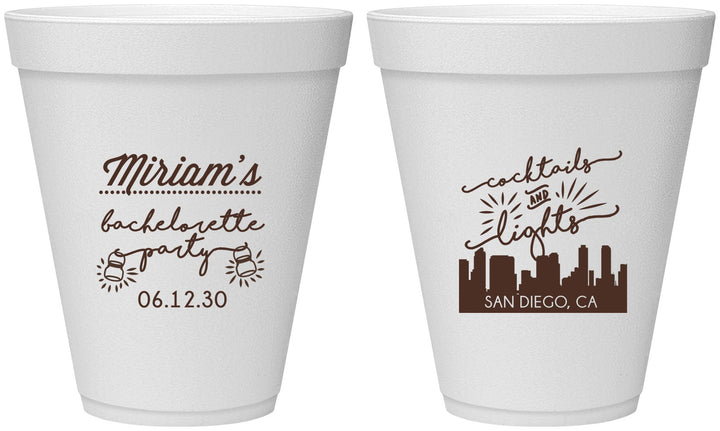 Personalized Bachelorette 12 oz Foam Cups - San Diego | 60067
