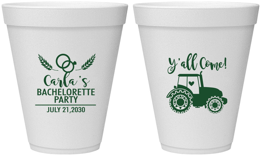Personalized Bachelorette 12 oz Foam Cups - Tractor Farm | 60070