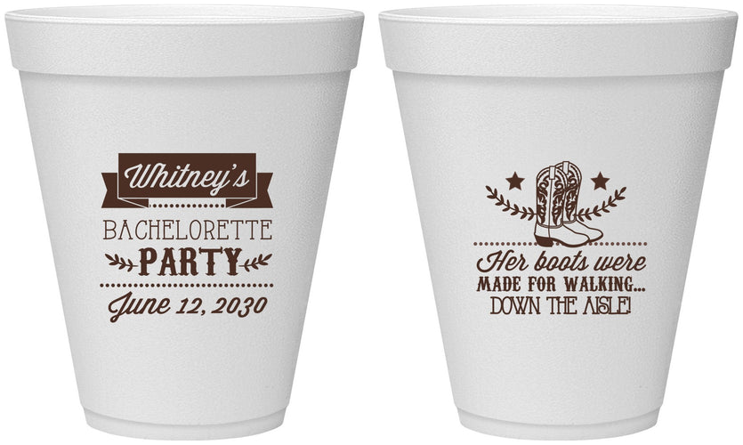 Personalized Bachelorette 12 oz Foam Cups - Cowgirl Boots | 60072