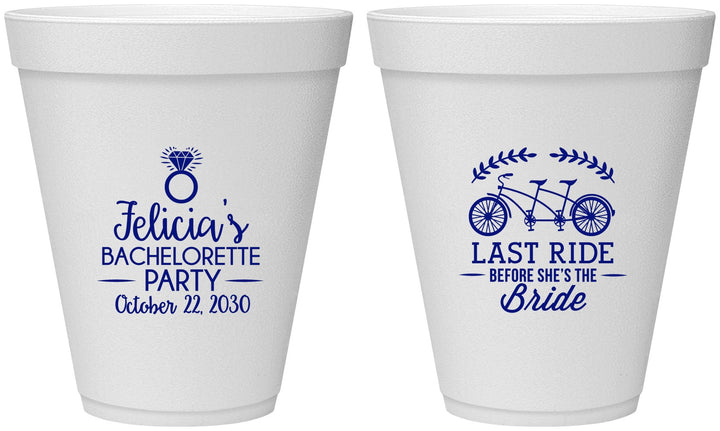 Personalized Bachelorette 12 oz Foam Cups - Last Ride Before Bride | 60073