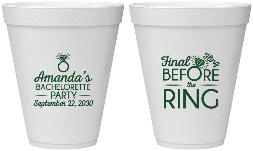 Personalized Bachelorette 12 oz Foam Cups - Final Fling Before The Ring | 60074