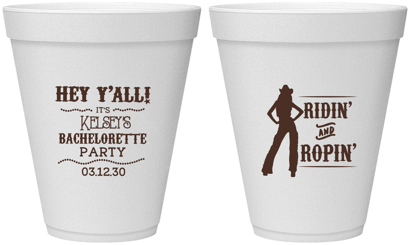 Personalized Bachelorette 12 oz Foam Cups - Ridin And Ropin | 60078
