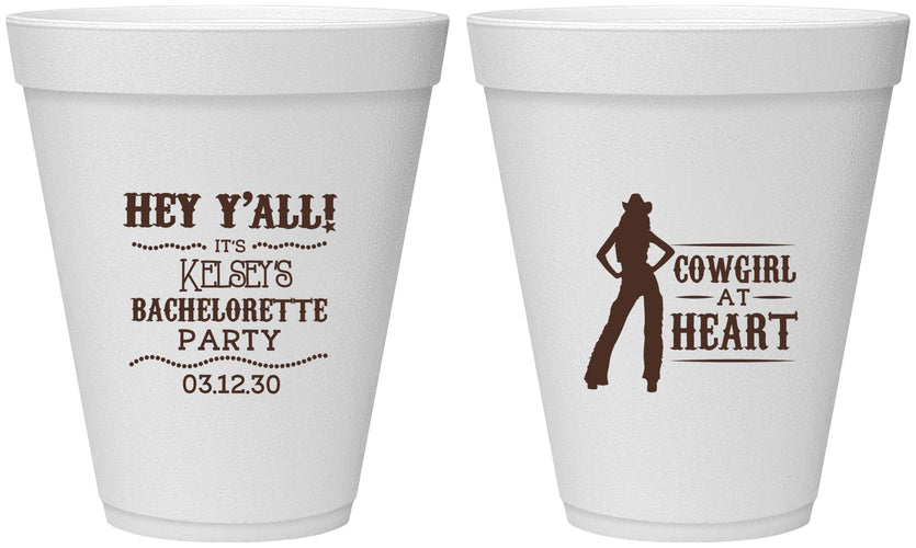 Personalized Bachelorette 12 oz Foam Cups - Cowgirl At Heart | 60079