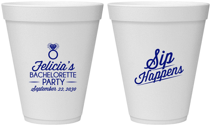 Personalized Bachelorette 12 oz Foam Cups - Sip Happens | 60081