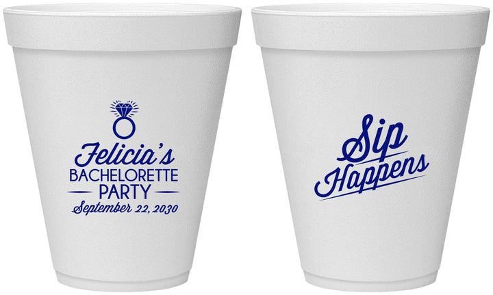 Personalized Bachelorette 12 oz Foam Cups - Sip Happens | 60081