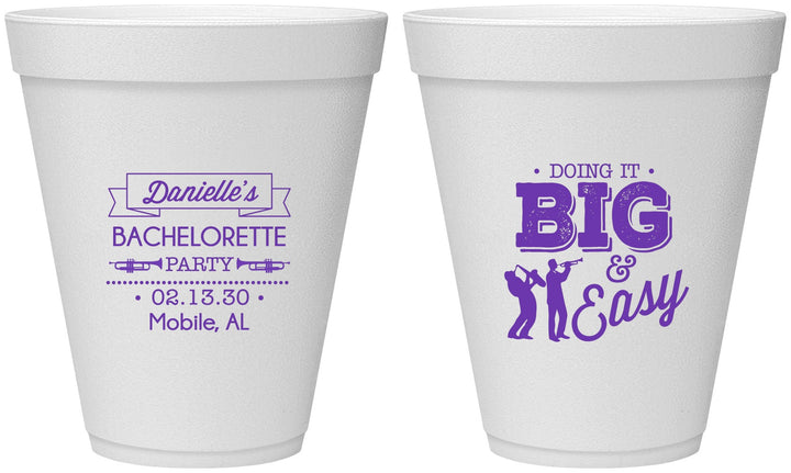 Personalized Bachelorette 12 oz Foam Cups - New Orleans | 60084