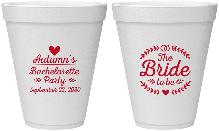 Personalized Bachelorette 12 oz Foam Cups - Bride To Be | 60088