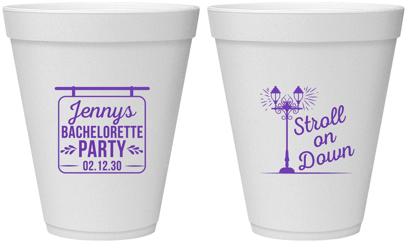 Personalized Bachelorette 12 oz Foam Cups - Stroll On Down | 60092