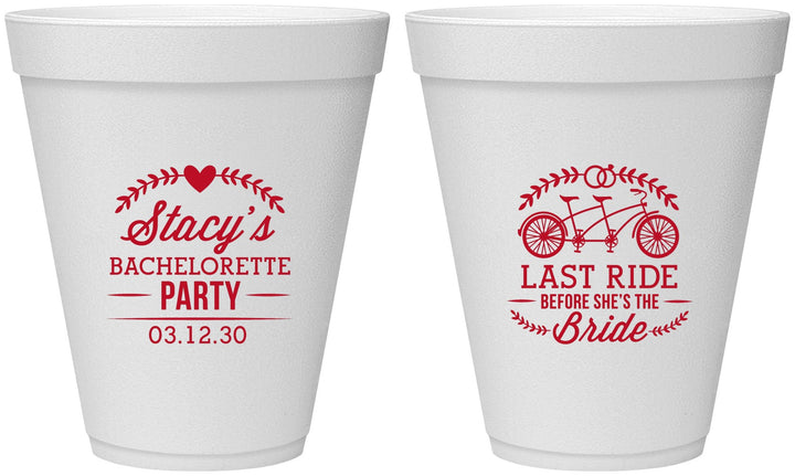 Personalized Bachelorette 12 oz Foam Cups - Last Ride Before Bride | 60093