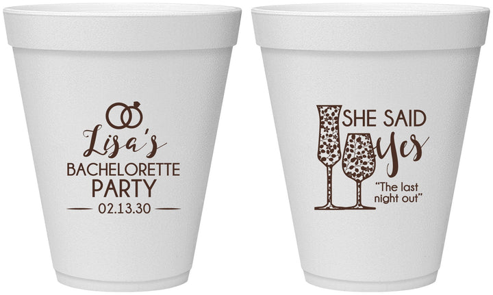 Personalized Bachelorette 12 oz Foam Cups - The Last Night Out | 60097