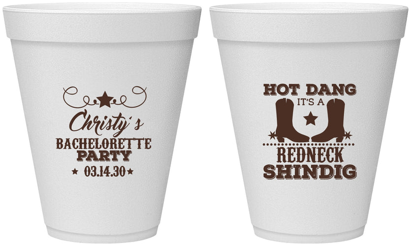 Personalized Bachelorette 12 oz Foam Cups - Redneck Shindig | 60100