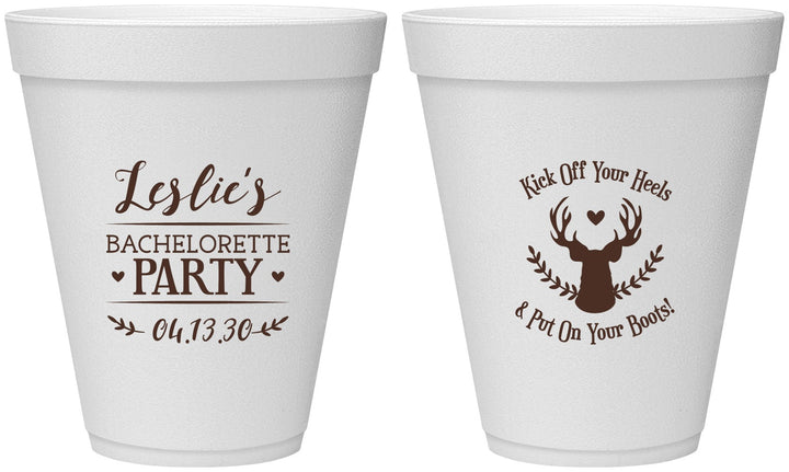 Personalized Bachelorette 12 oz Foam Cups - Deer Heels Boots | 60102