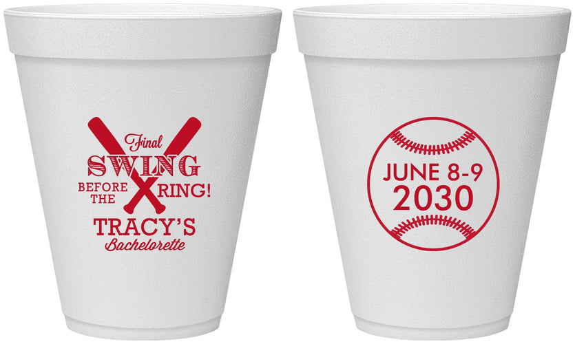 Personalized Bachelorette 12 oz Foam Cups - Final Swing Before Ring | 60109