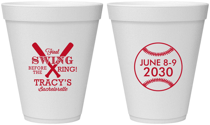 Personalized Bachelorette 12 oz Foam Cups - Final Swing Before Ring | 60109