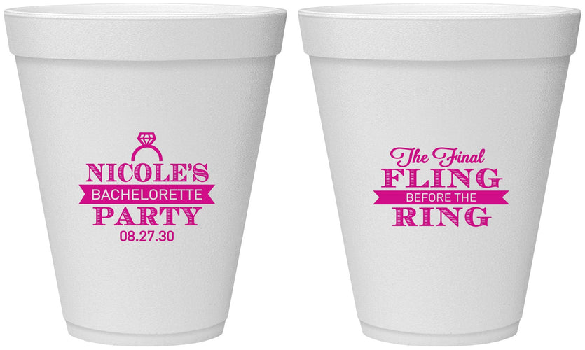 Personalized Bachelorette 12 oz Foam Cups - Final Fling Before The Ring | 60110