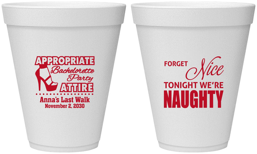 Personalized Bachelorette 12 oz Foam Cups - Nice Tonight Naughty | 60112