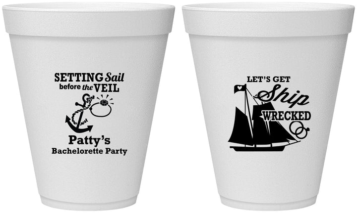 Personalized Bachelorette 12 oz Foam Cups - Setting Sail Before Veil | 60116