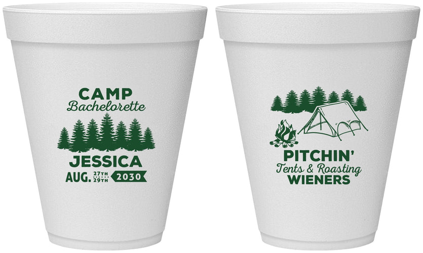 Personalized Bachelorette 12 oz Foam Cups - Camping | 60125