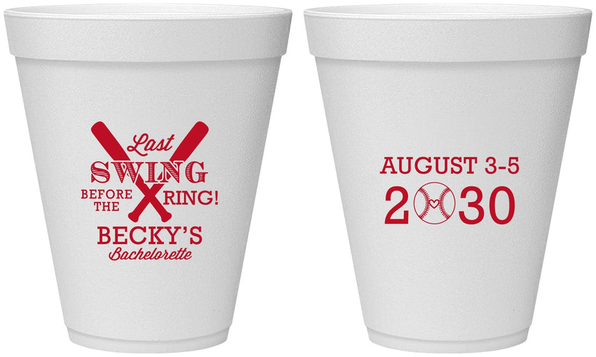 Personalized Bachelorette 12 oz Foam Cups - Last Swing Before Ring | 60127