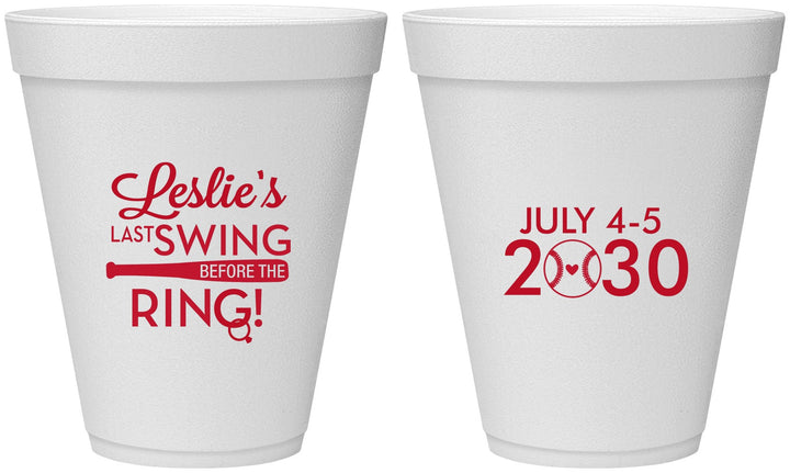 Personalized Bachelorette 12 oz Foam Cups - Last Swing Before Ring | 60128